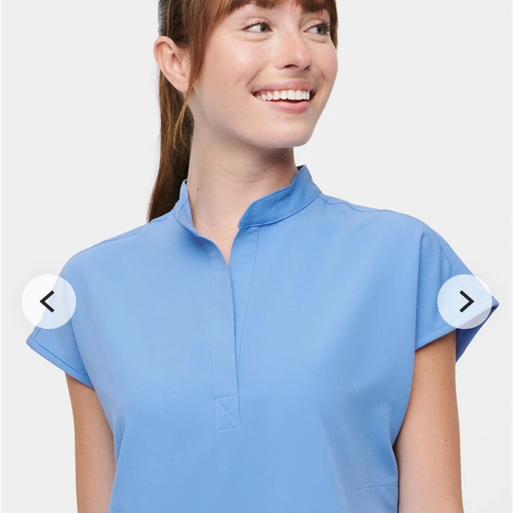 Figs Sky Blue Mock Collar Cap Sleeve Tunic